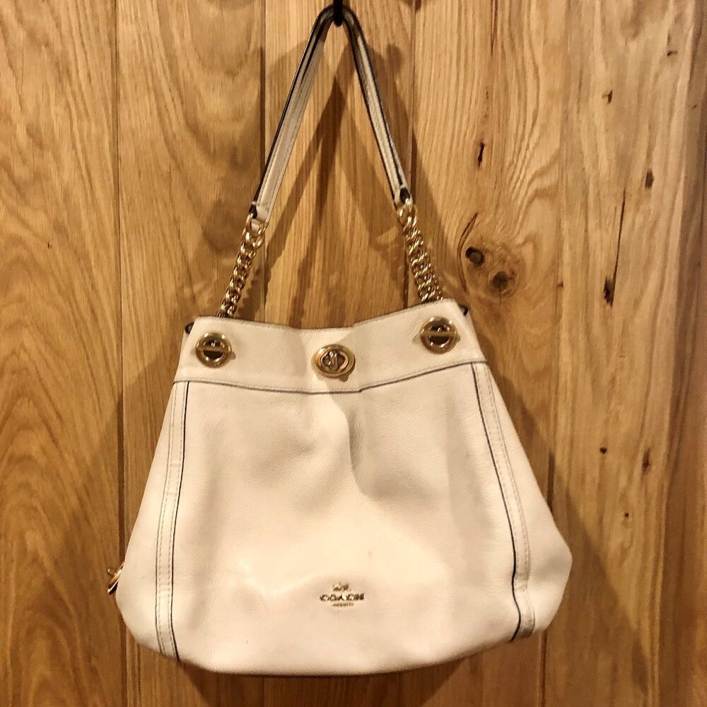 Coach 'Edie' Shoulder Bag Purse No.36855 Chalk Colored Pebbled Leather